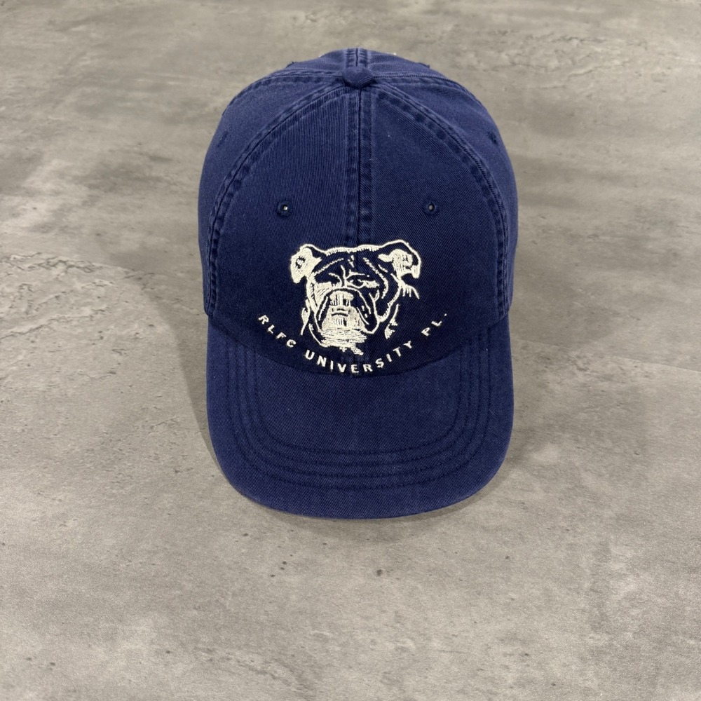 Ralph Lauren Rugby Hat Men Navy Blue Bulldog RLFC Leather Strapback Cap Prep